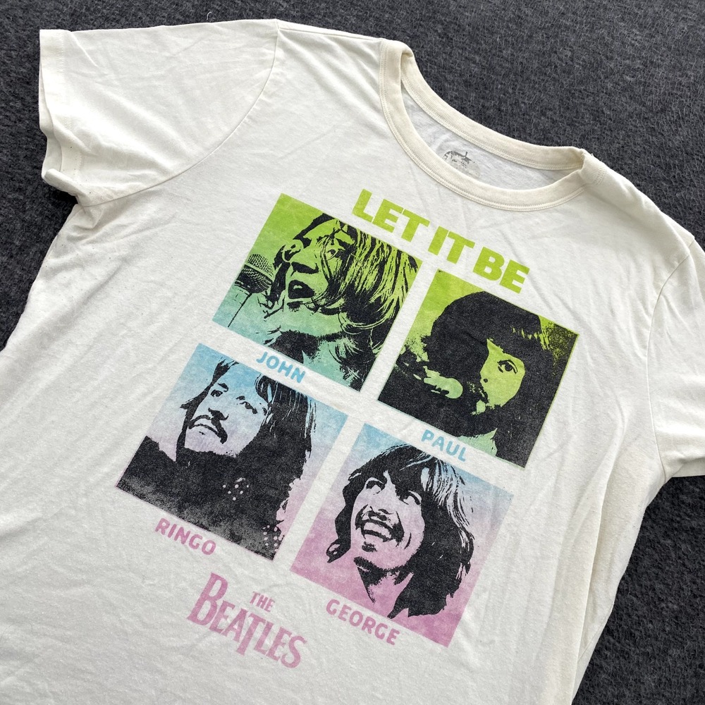 The Beatles Let it Be Shirt Mens 2XL Band‎ Tour Classic Rock Concert White SS